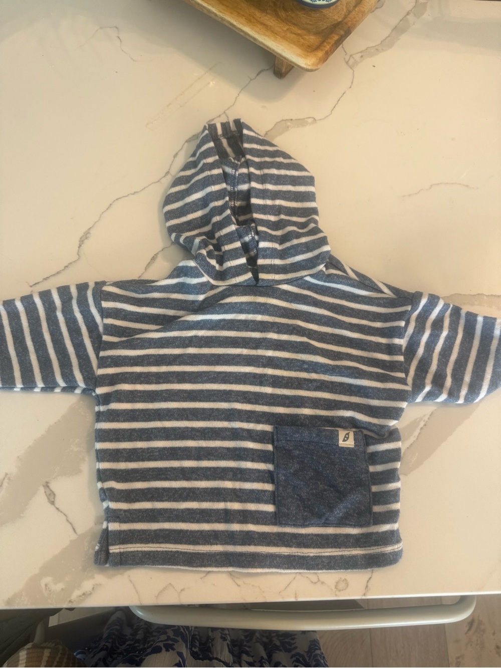 Easy Peasy Baby Long sleeve stripe Hacci Hoodie, 3-6 months- Blue Stripe SOFT!